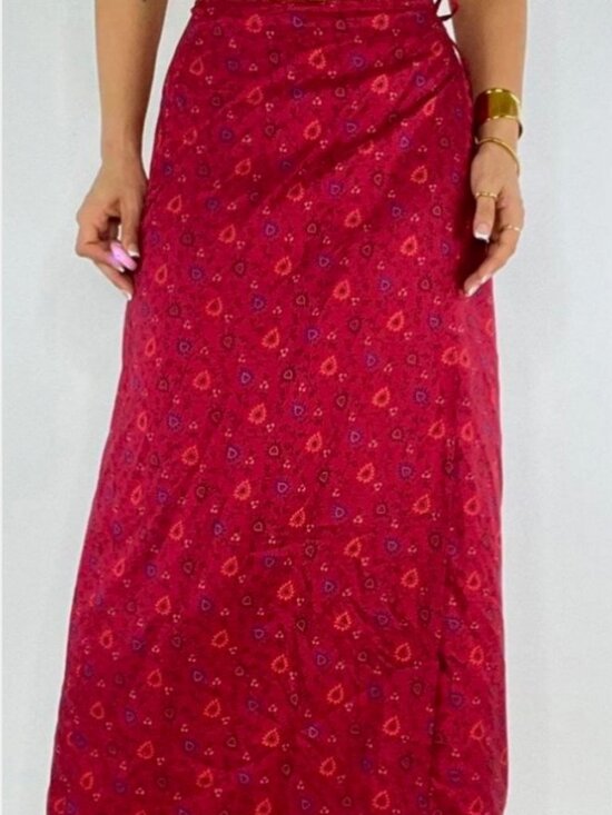 Express Dresses & Skirts - Vintage Express 100% Silk Floral Red Wrap Maxi Skirt Size 6